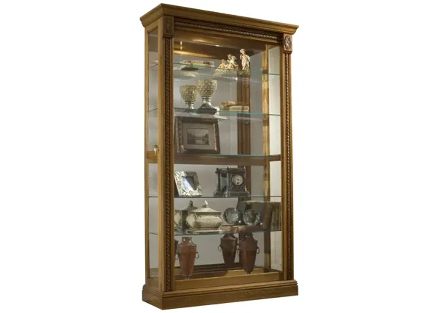 Lighted Sliding Door 5 Shelf Curio Cabinet in Maple Brown