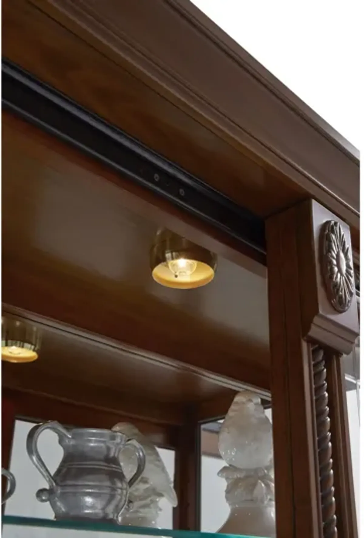 Lighted Sliding Door 5 Shelf Curio Cabinet in Cherry Brown