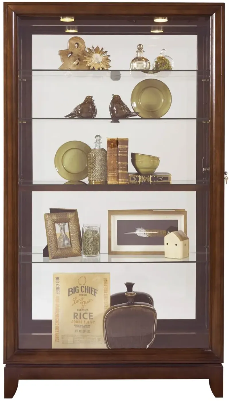 Sliding Door 5 Shelf Curio Cabinet in Deep Brown