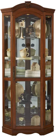 Mirrored Corner Curio Cabinet in Warm Cherry Brown