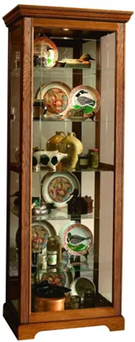 Sliding Door 5 Shelf Curio Cabinet in Golden Oak Brown