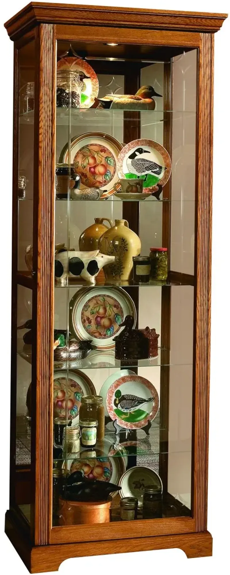 Sliding Door 5 Shelf Curio Cabinet in Golden Oak Brown
