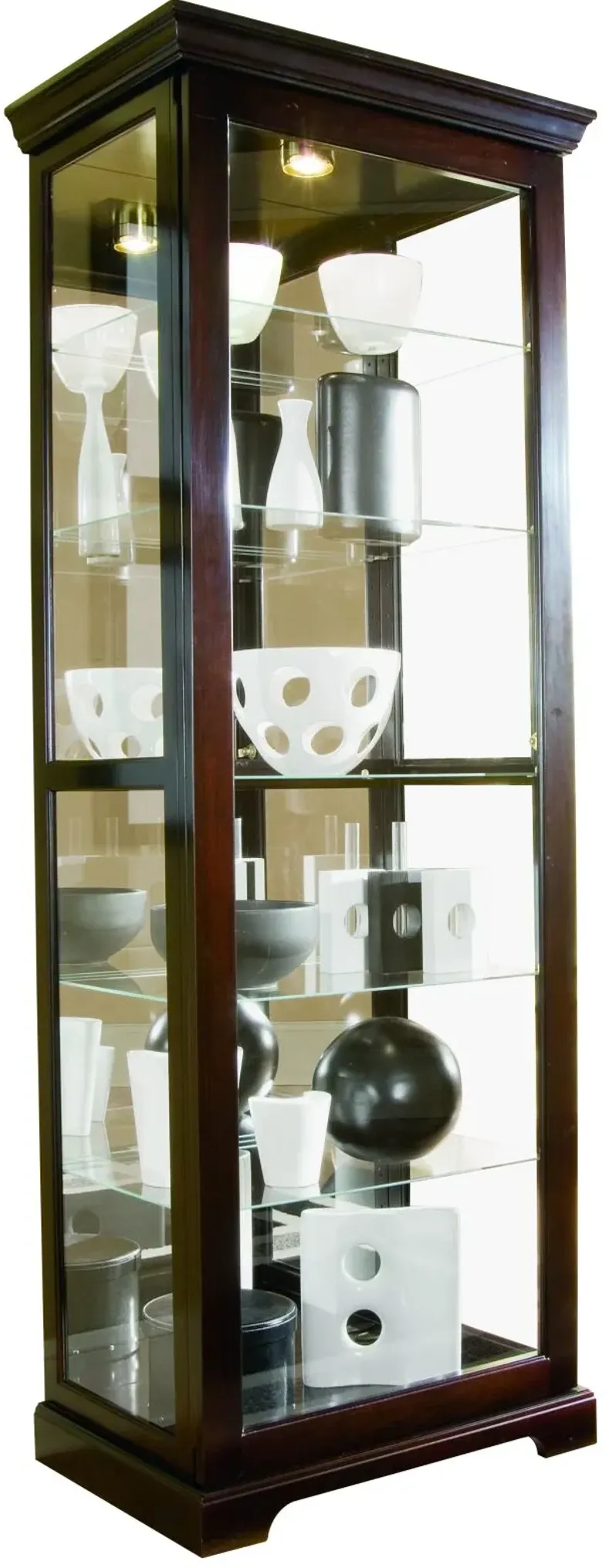 Tall 5 Shelf Curio Cabinet-Sliding Door in Cherry Brown