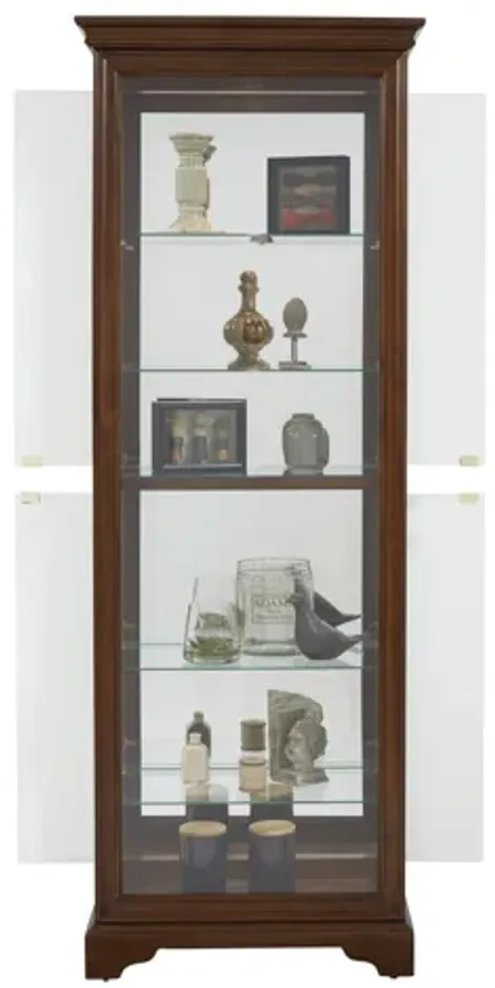 Mirrored 5 Shelf Gallery Curio Cabinet in Oak Brown
