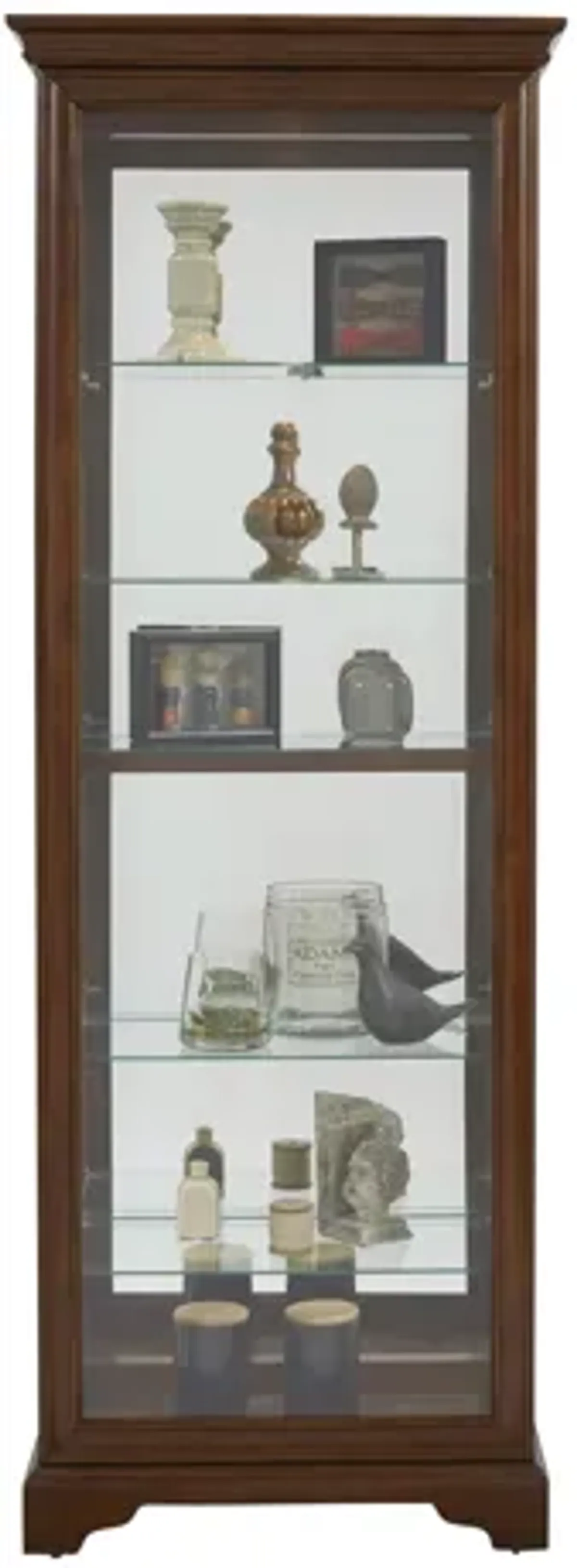 Mirrored 5 Shelf Gallery Curio Cabinet in Oak Brown