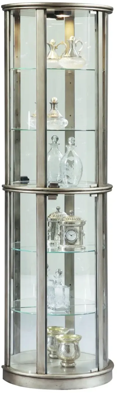 Lighted Half Round 5 Shelf Curio Cabinet in Aged Silver