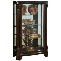 Distinguished Carved 3 Shelf Curio Cabinet in Cherry Brown