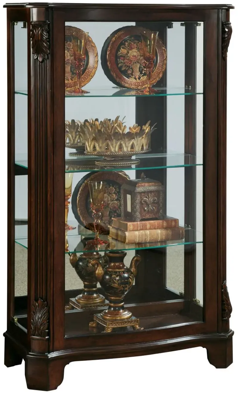 Distinguished Carved 3 Shelf Curio Cabinet in Cherry Brown