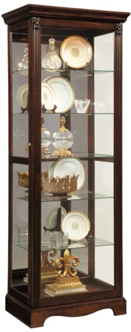 Carved 5 Shelf Mirrored Curio Cabinet in Cherry Brown