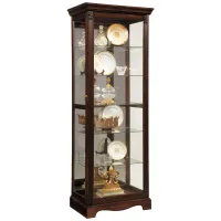 Carved 5 Shelf Mirrored Curio Cabinet in Cherry Brown