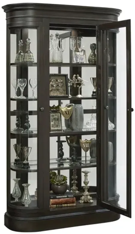 Curved End Display Curio Cabinet with Door in Espresso