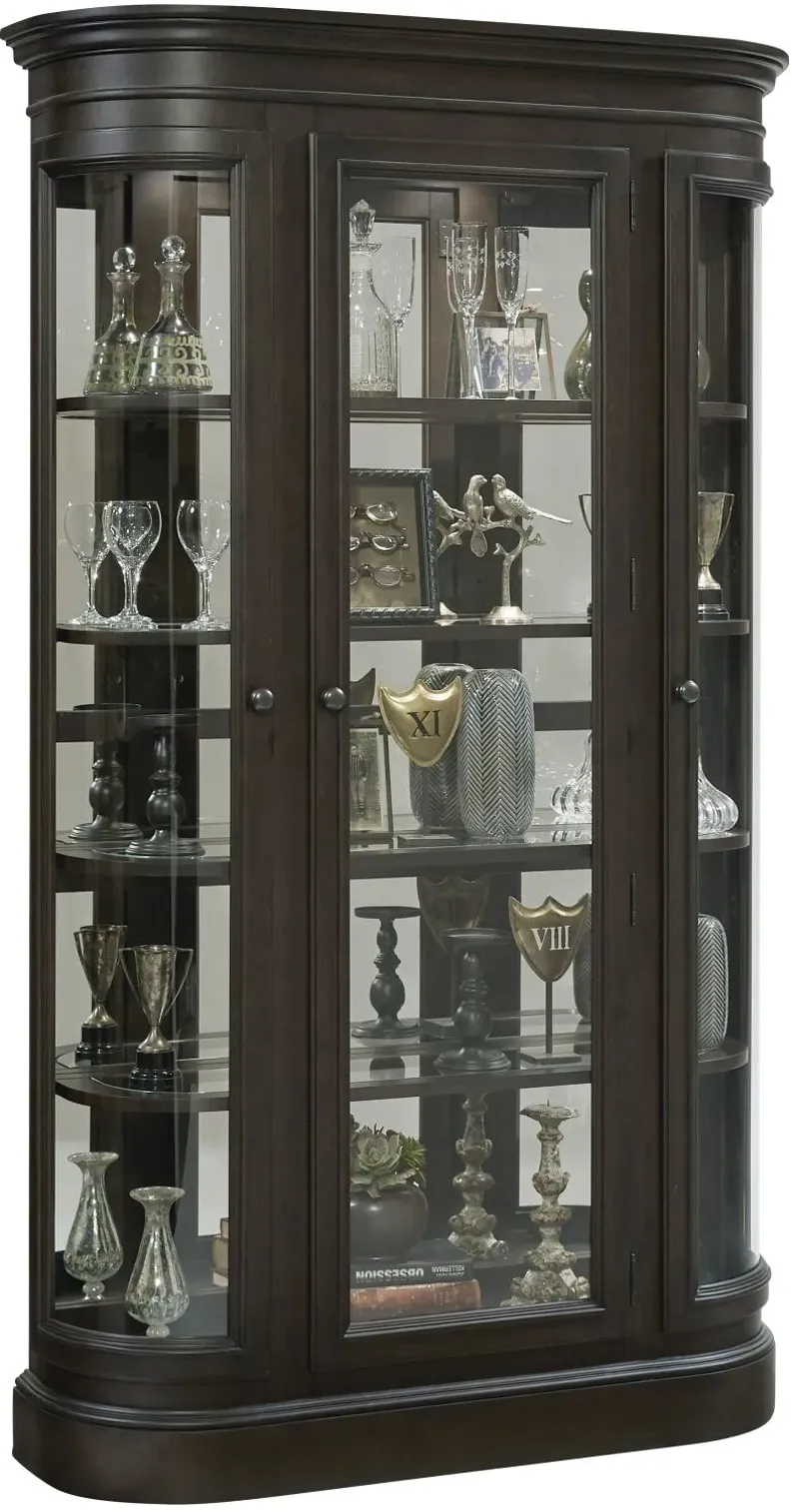 Curved End Display Curio Cabinet with Door in Espresso