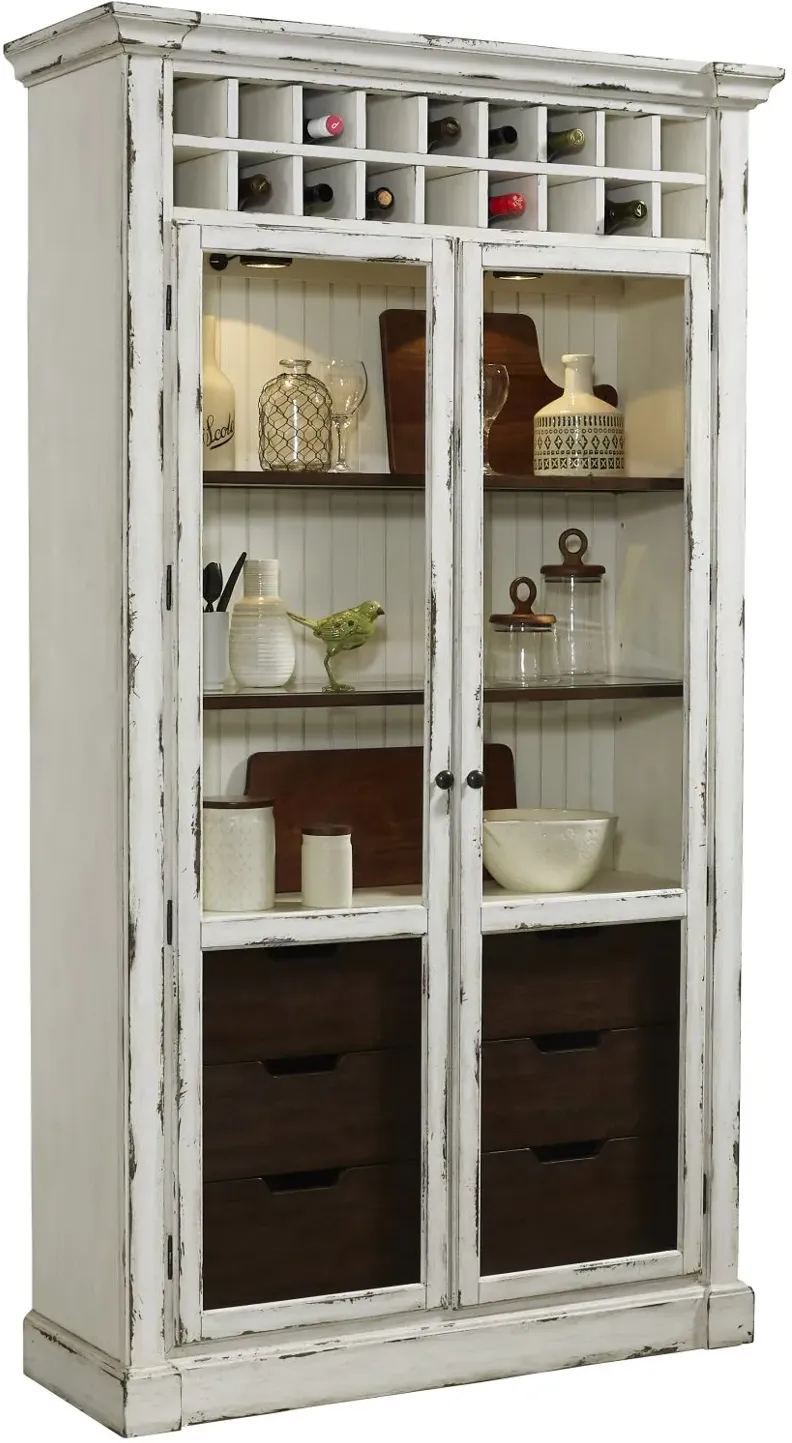 Display Curio Cabinet with Wine Storage in Antique White