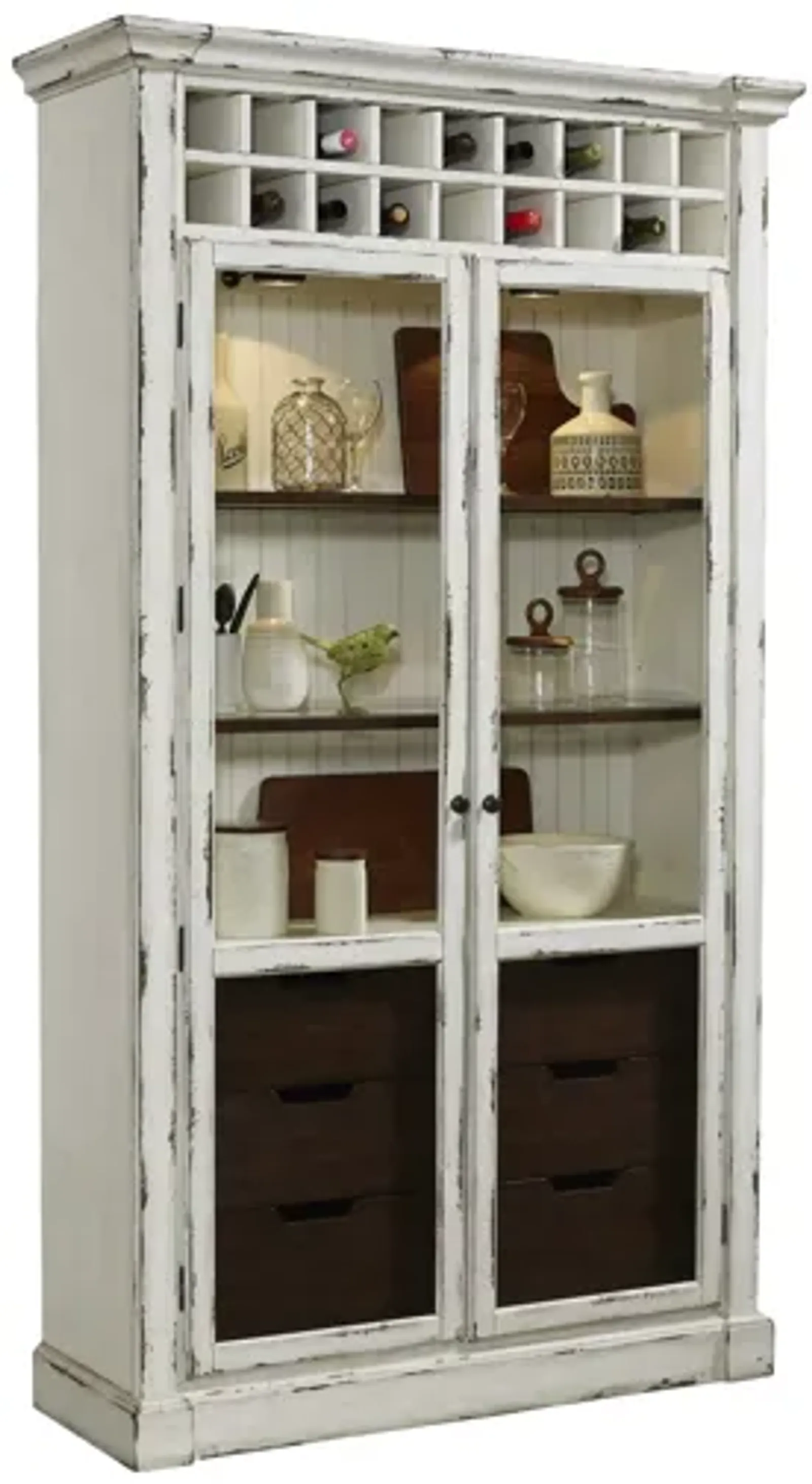 Display Curio Cabinet with Wine Storage in Antique White