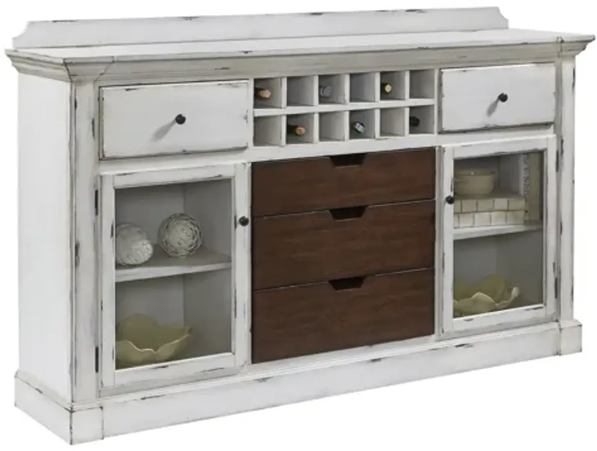 Distressed Sideboard with Storage and USB in White