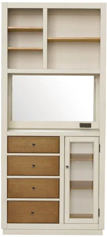 Four Drawer Coffee Bar with Shelves and Power Outlets