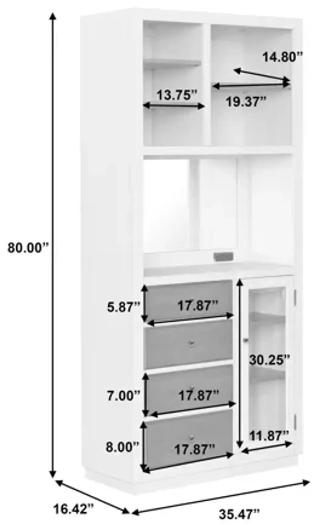 Four Drawer Coffee Bar with Shelves and Power Outlets