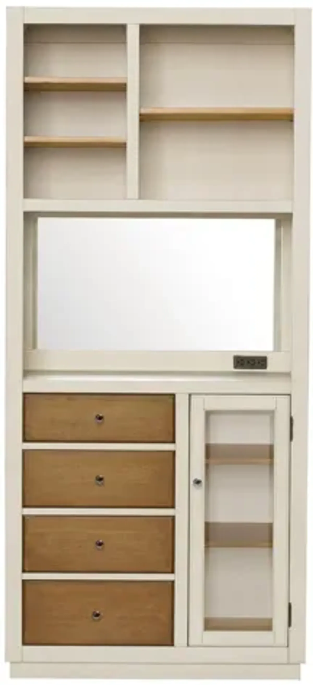 Four Drawer Coffee Bar with Shelves and Power Outlets