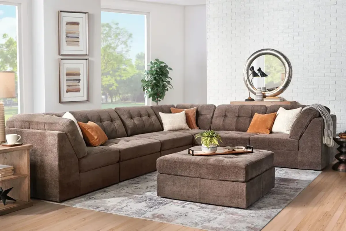 Rio Chocolate 7-Piece Sectional with Ottoman