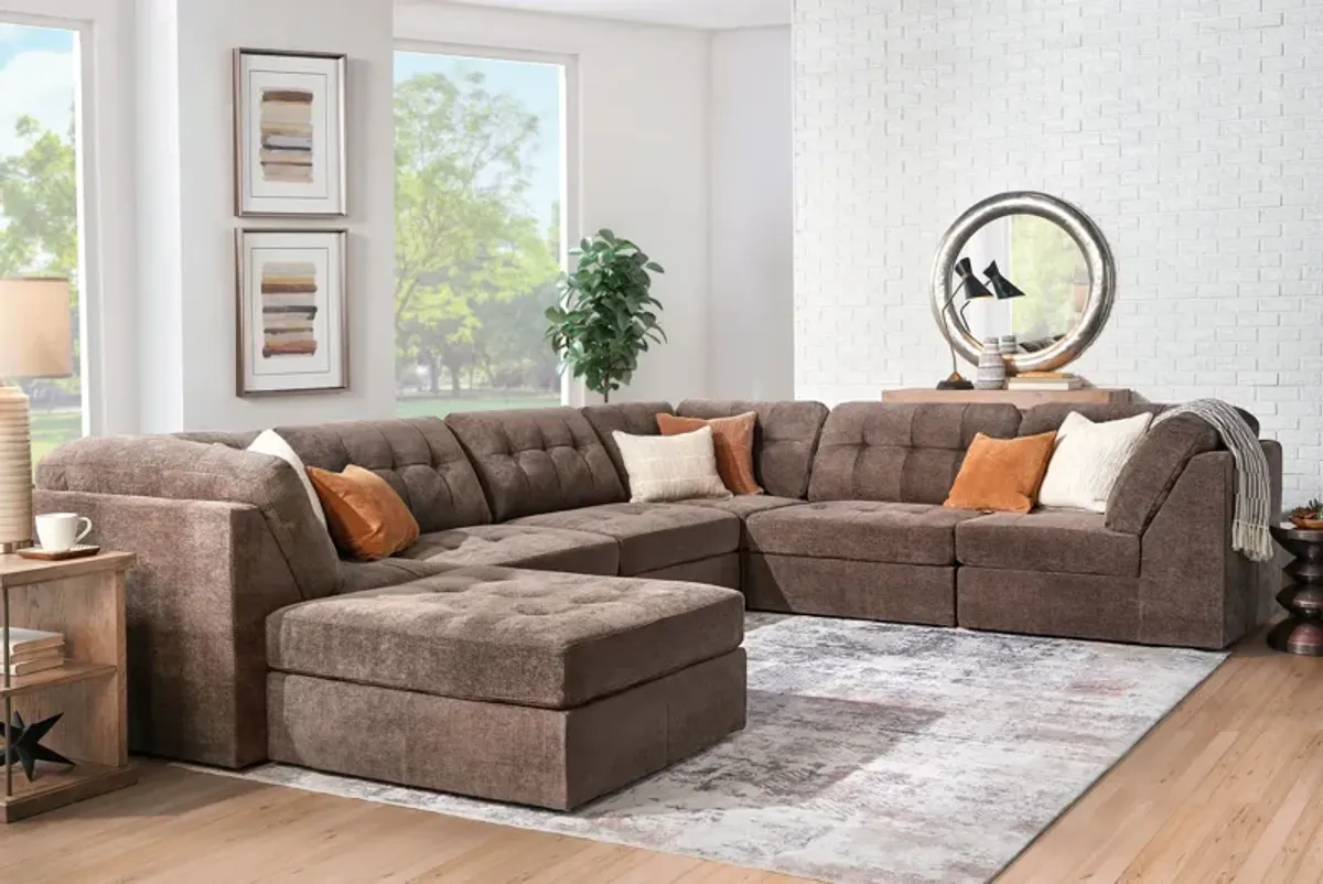 Rio Chocolate 7-Piece Sectional with Ottoman