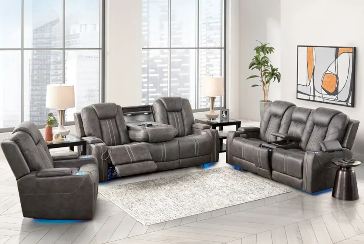 Maverick2 Grey Audio Triple Power Reclining Sofa