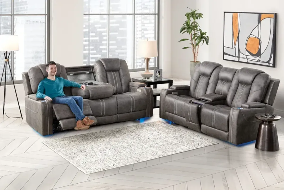 Maverick2 Grey Audio Triple Power Reclining Sofa