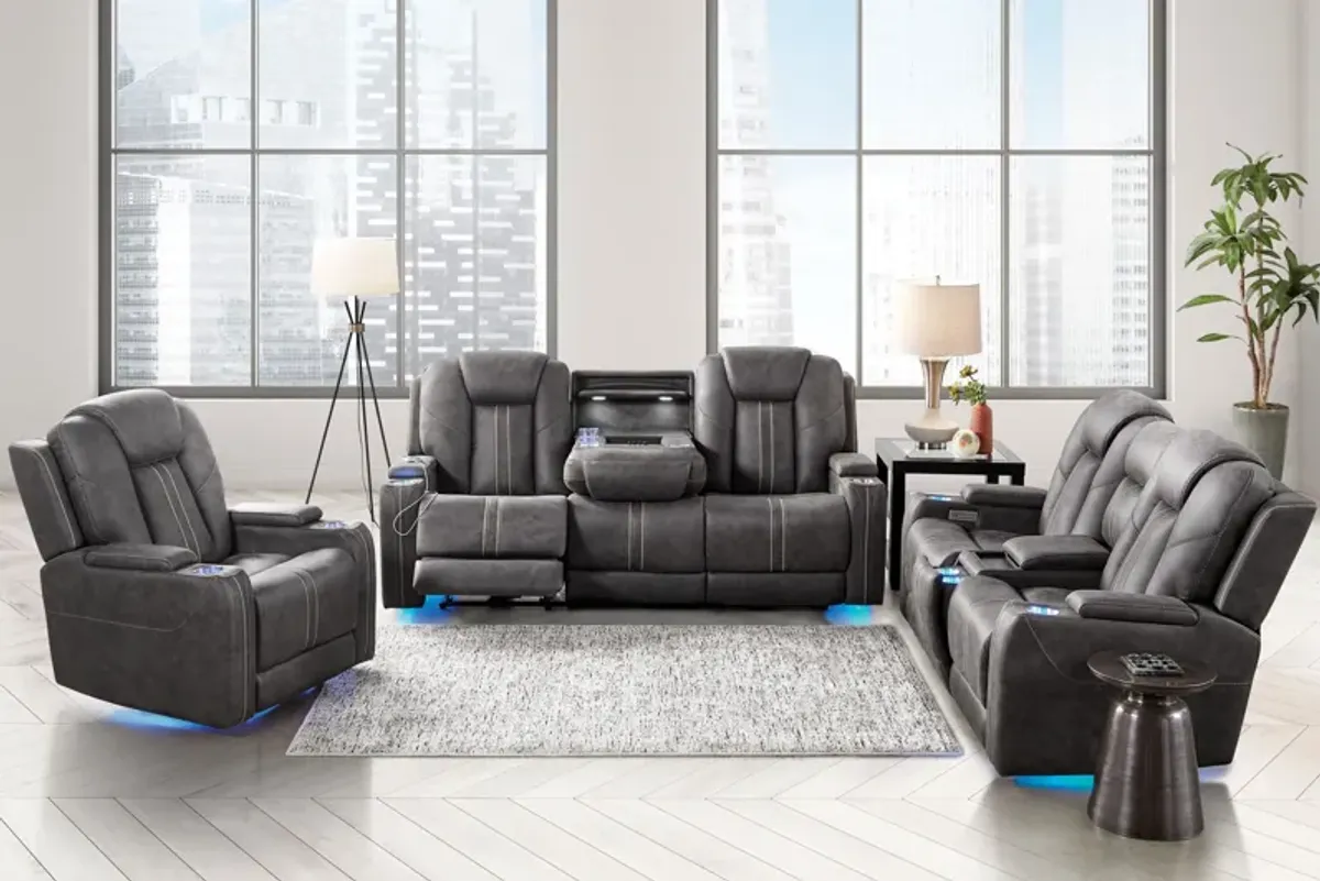 Maverick2 Grey Audio Triple Power Reclining Sofa