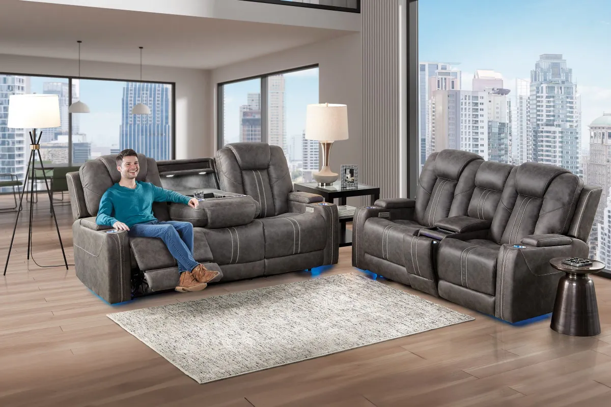 Maverick2 Grey Audio Triple Power Reclining Sofa