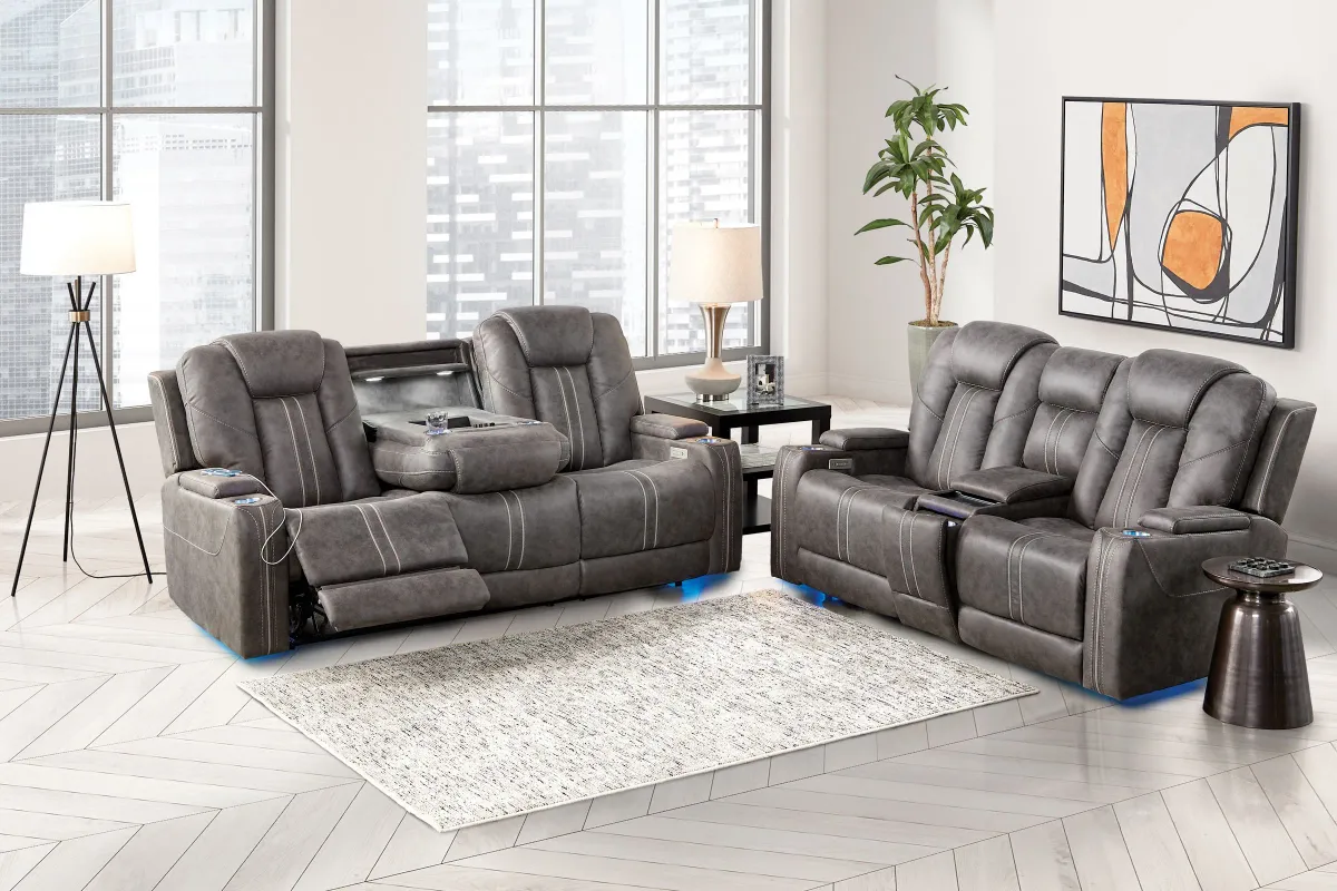 Maverick2 Grey Audio Triple Power Reclining Sofa