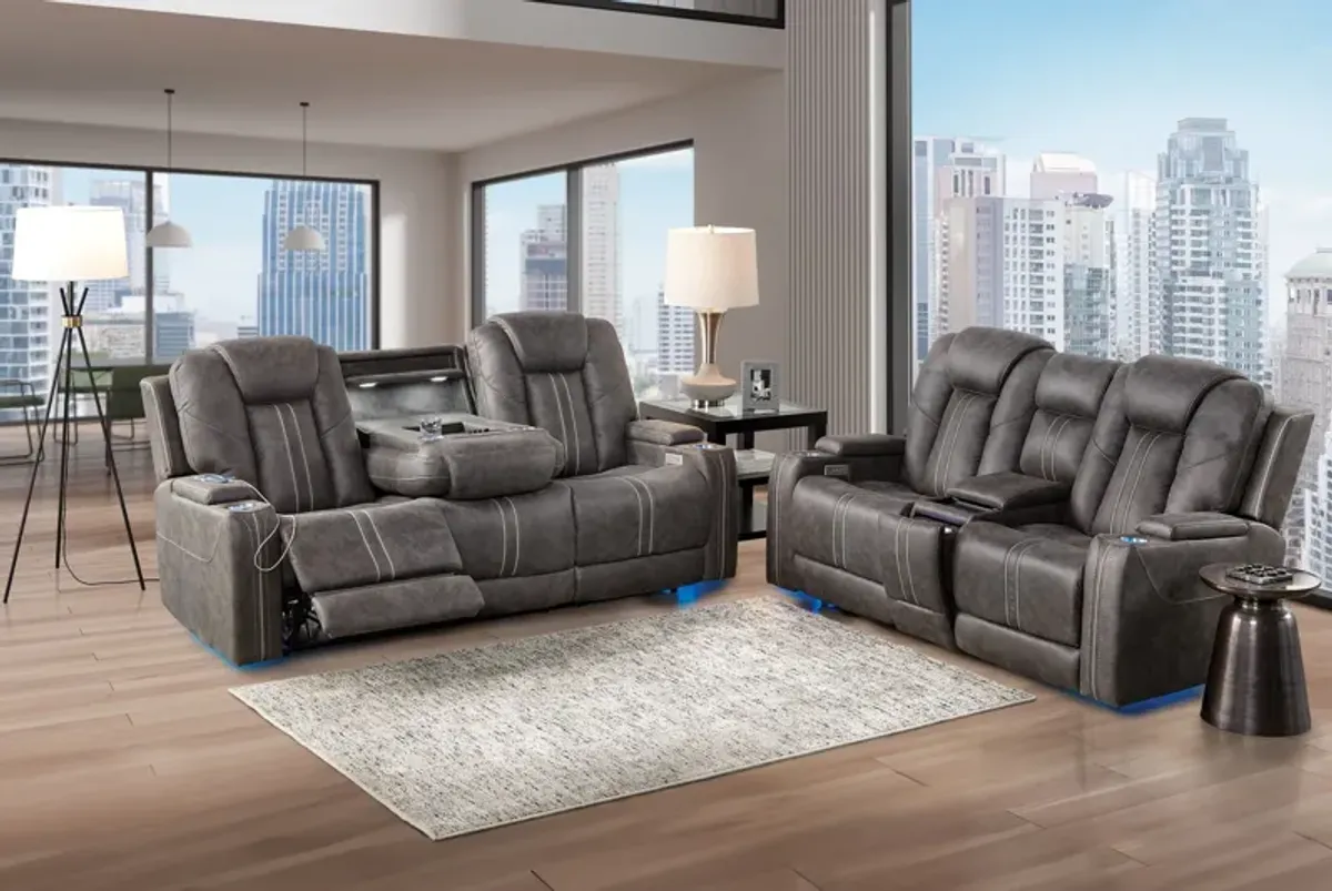 Maverick2 Grey Audio Triple Power Reclining Sofa