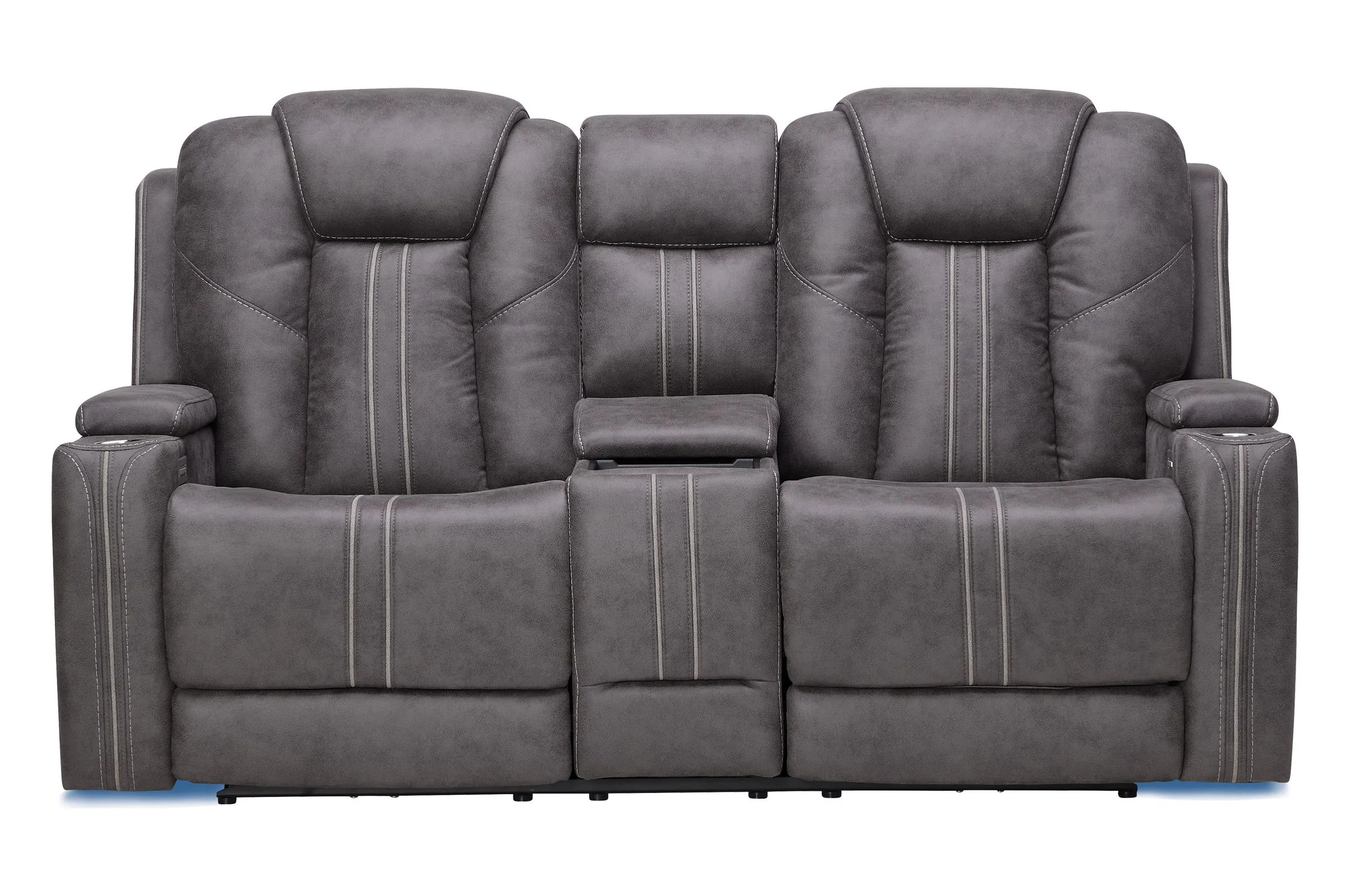 Maverick2 Grey Audio Triple Power Reclining Console Loveseat