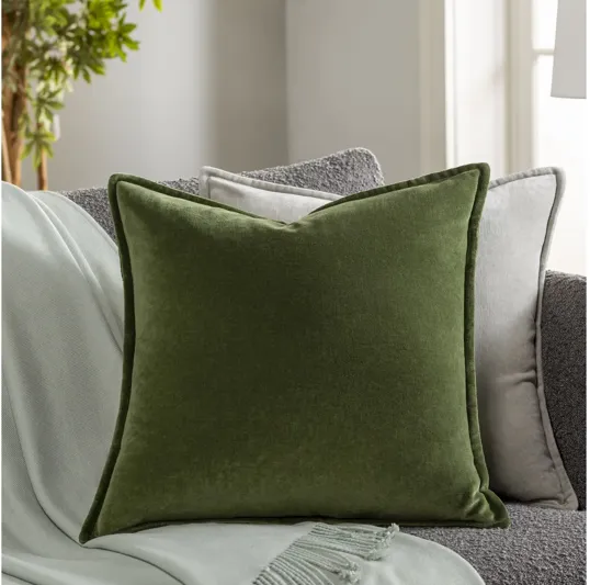 Cotton Velvet Medium Green 20" Accent Pillow