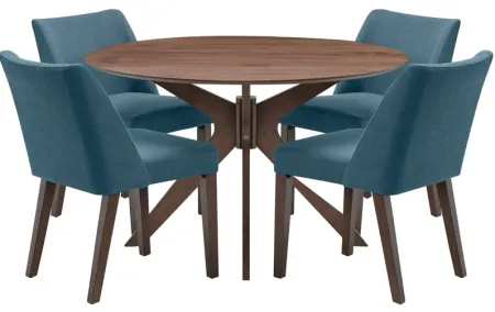 Quinn Table + 4 Blue Chairs