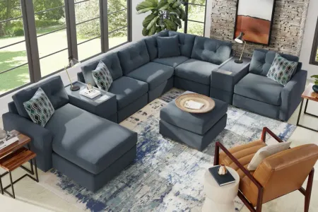 Modular One Navy 8-Piece Sectional with Left Arm Facing Chaise