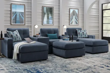 Modular One Navy 5-Piece Sectional with E-Console & Dual Chaise