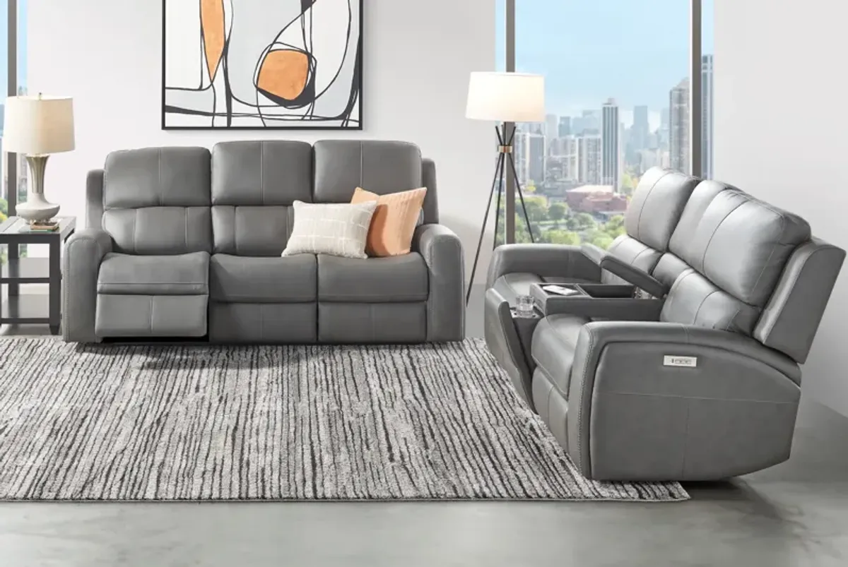 Linton Grey Leather Triple Power Reclining Sofa