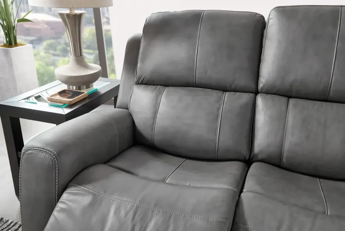 Linton Grey Leather Triple Power Reclining Sofa