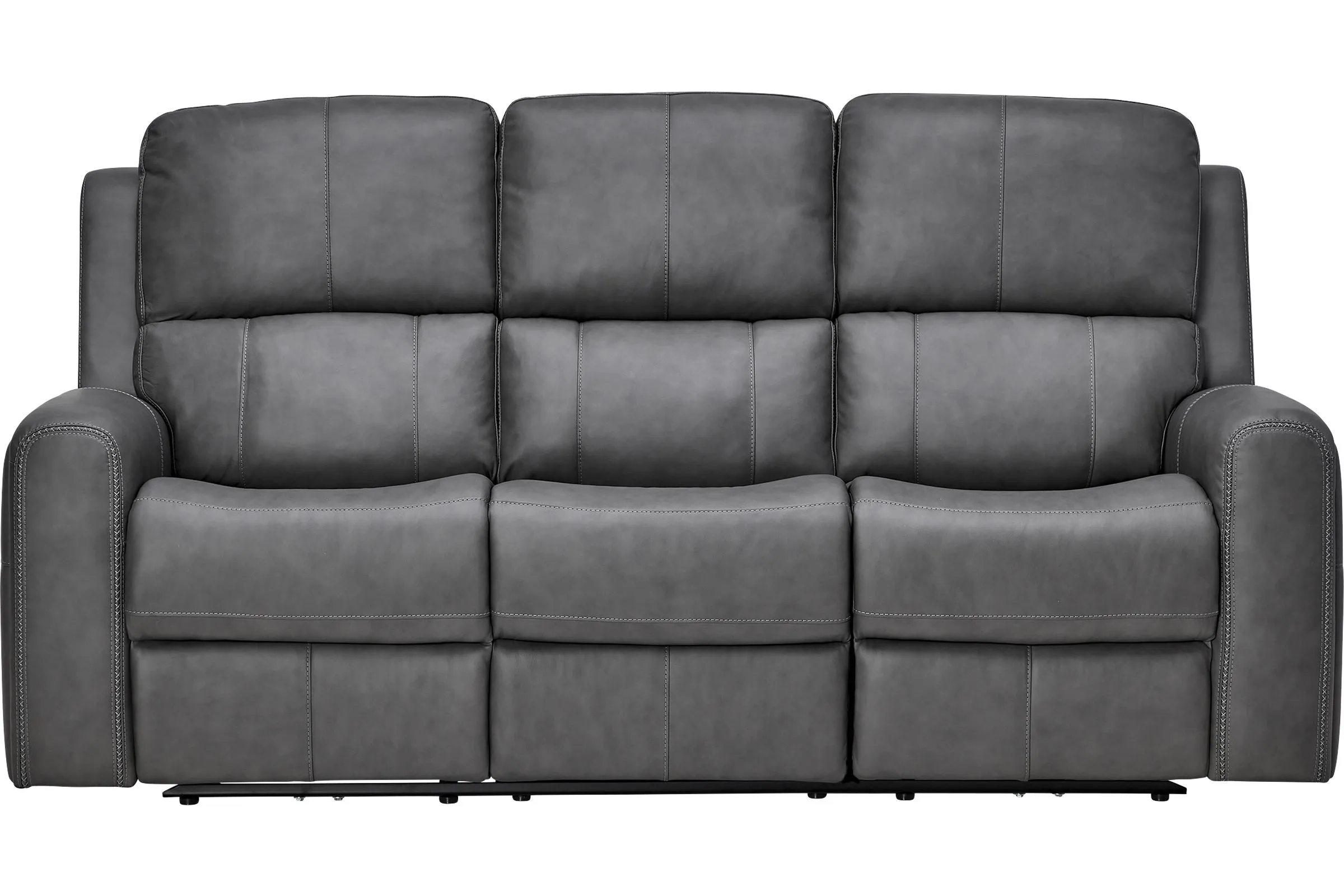 Linton Grey Leather Triple Power Reclining Sofa