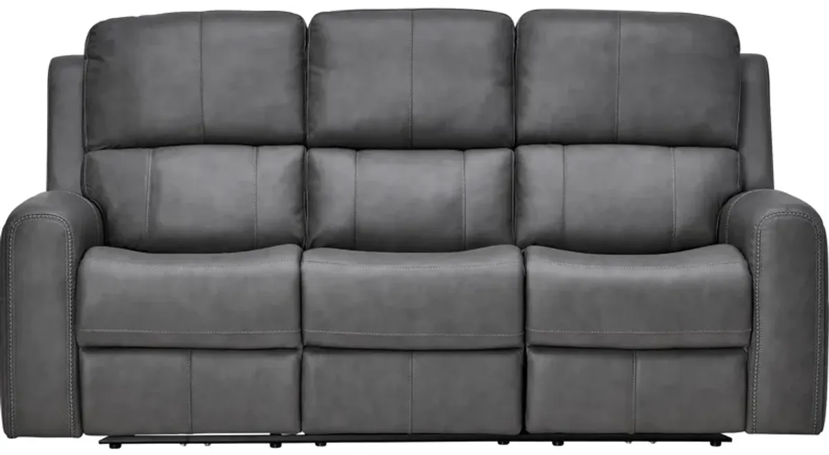 Linton Grey Leather Triple Power Reclining Sofa