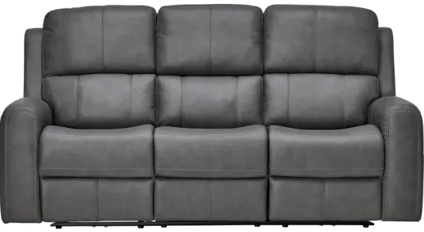 Linton Grey Leather Triple Power Reclining Sofa