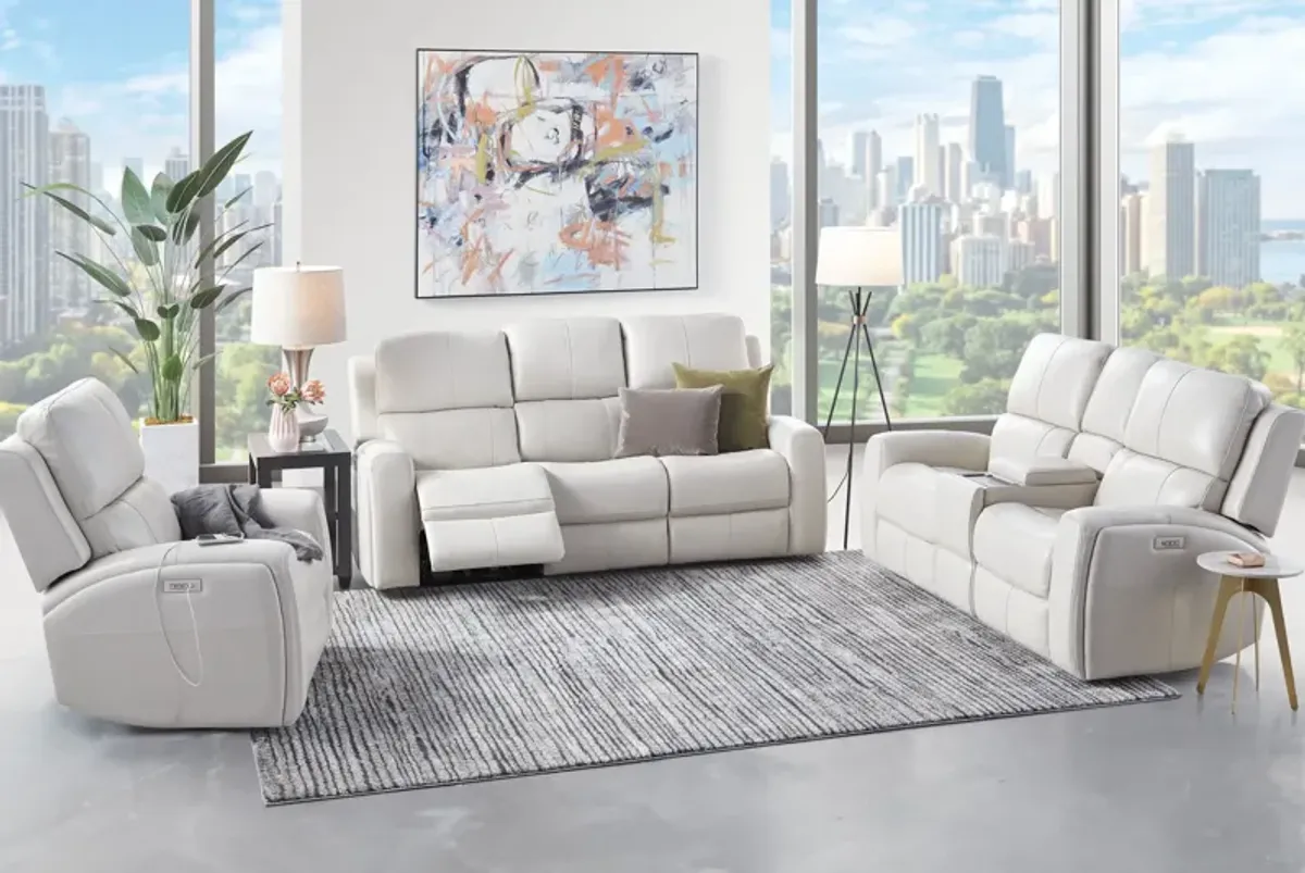 Linton Cream Leather Triple Power Reclining Sofa