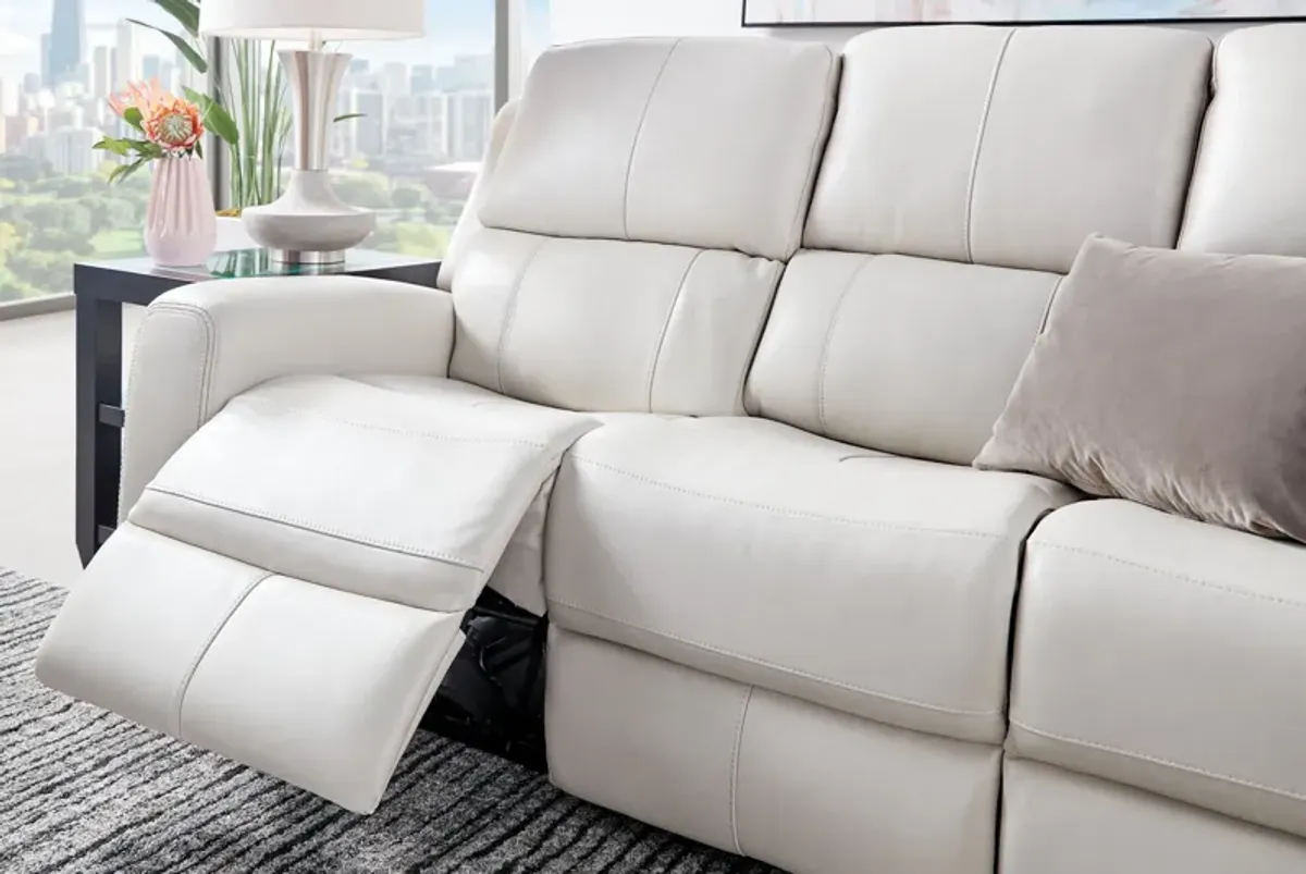 Linton Cream Leather Triple Power Reclining Sofa