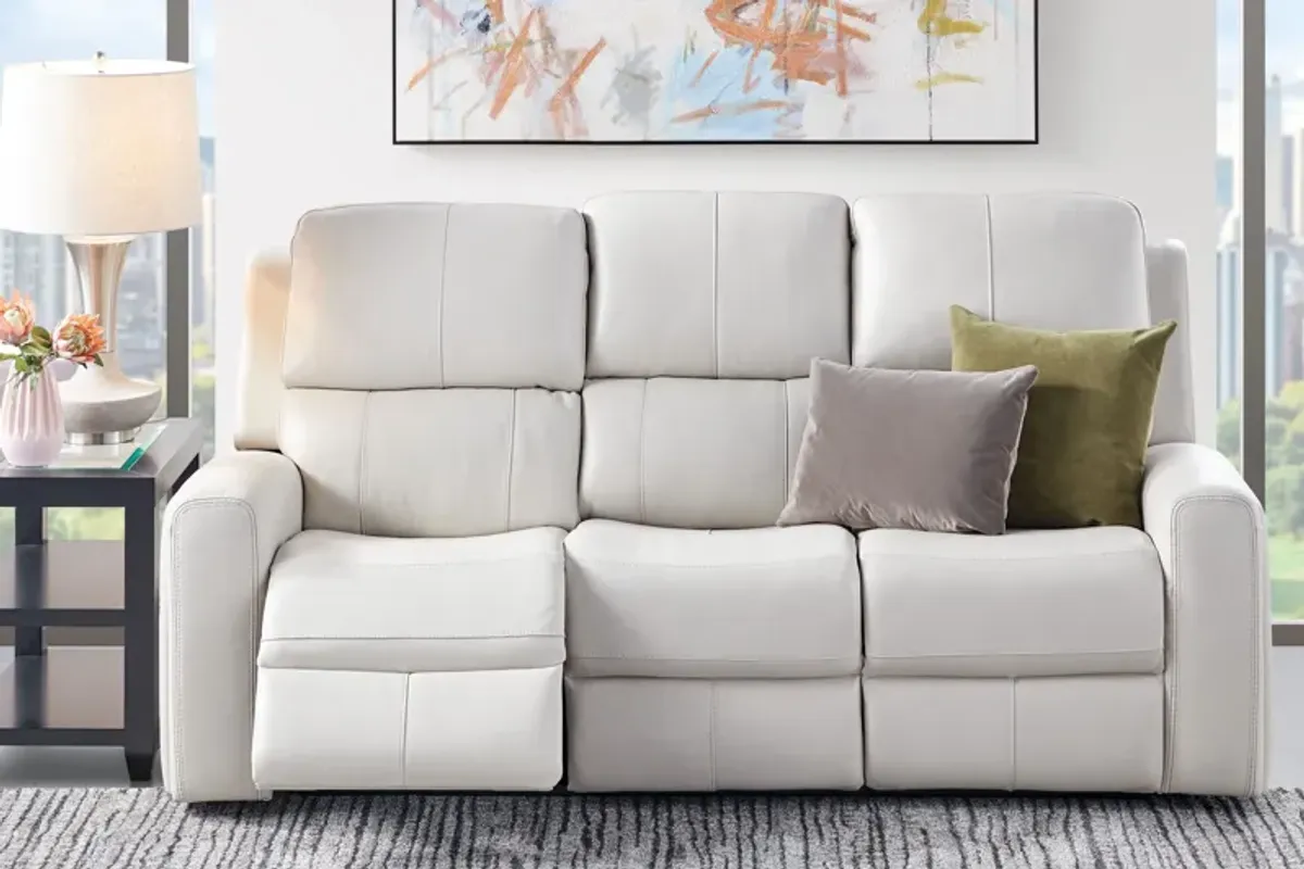 Linton Cream Leather Triple Power Reclining Sofa