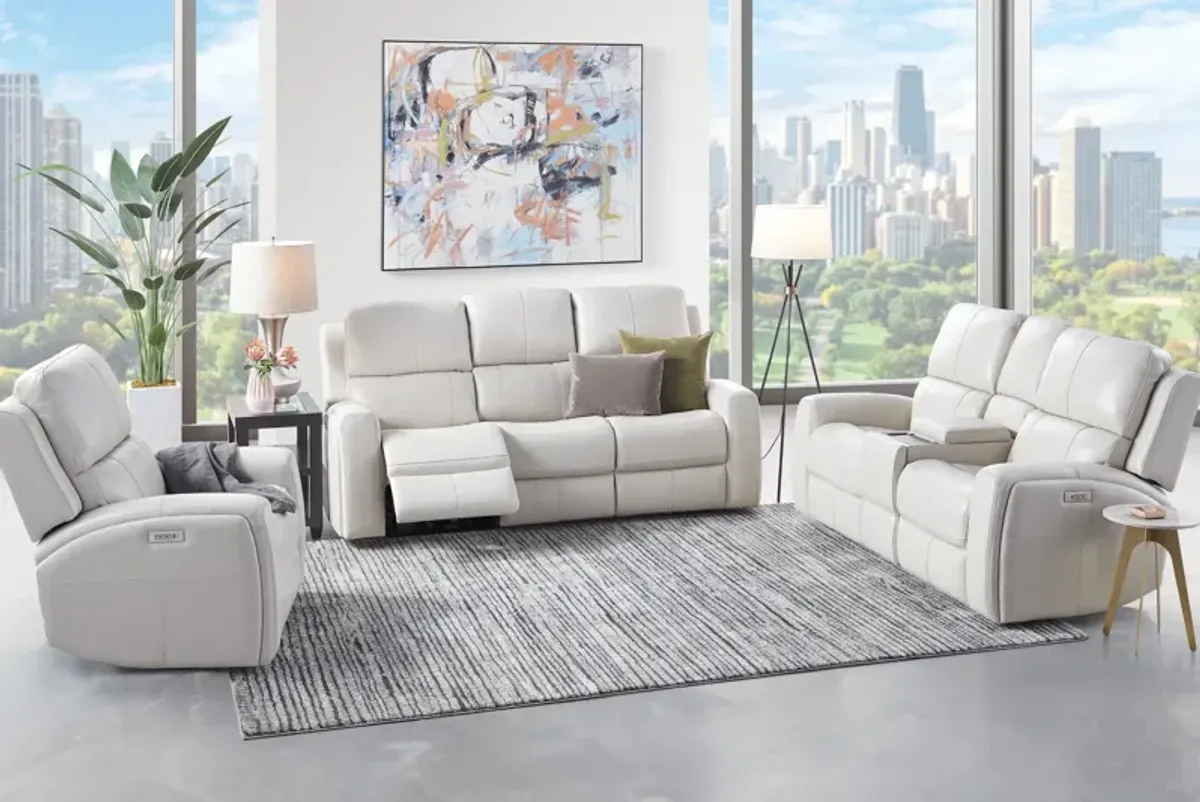 Linton Cream Leather Triple Power Reclining Sofa