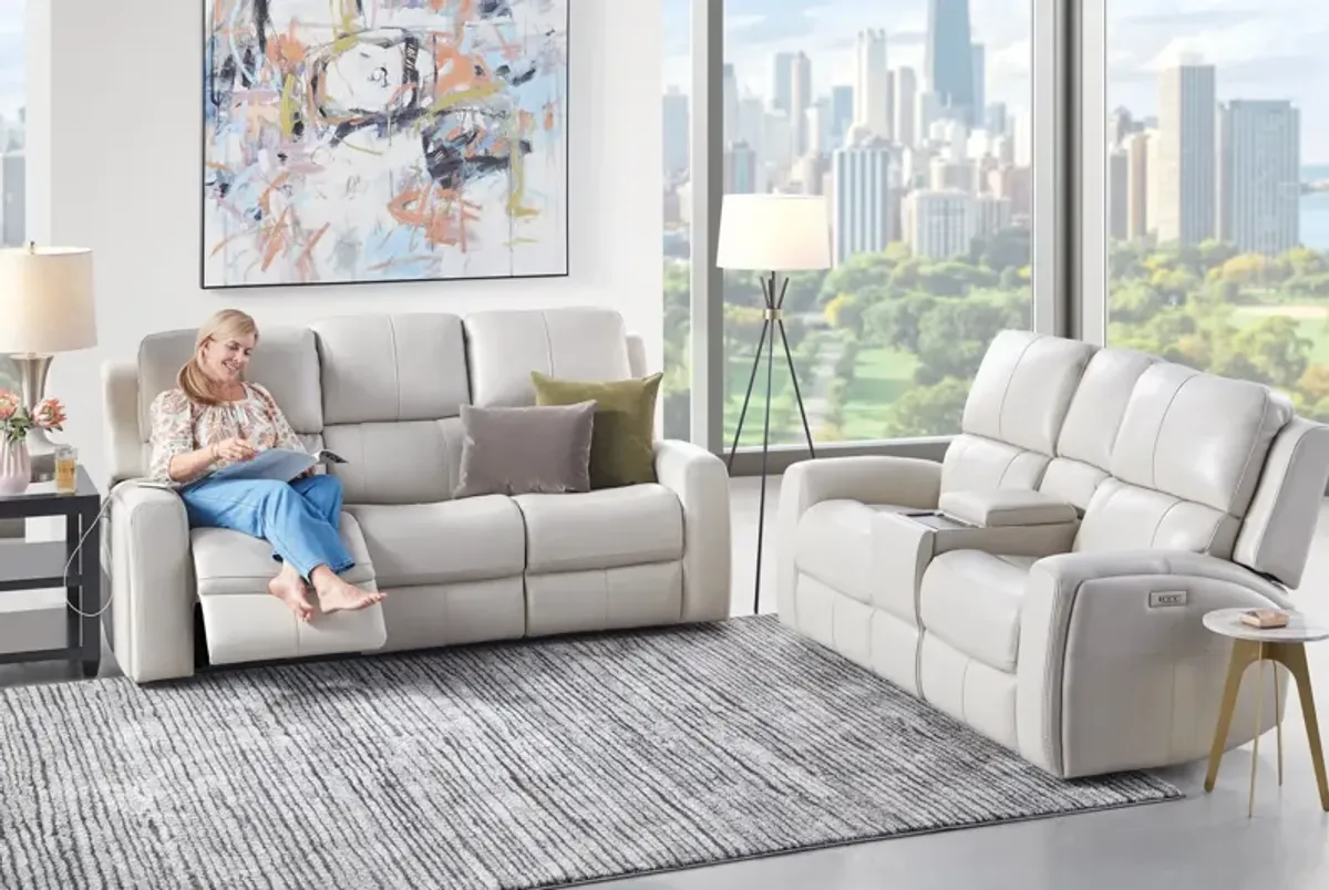 Linton Cream Leather Triple Power Reclining Sofa