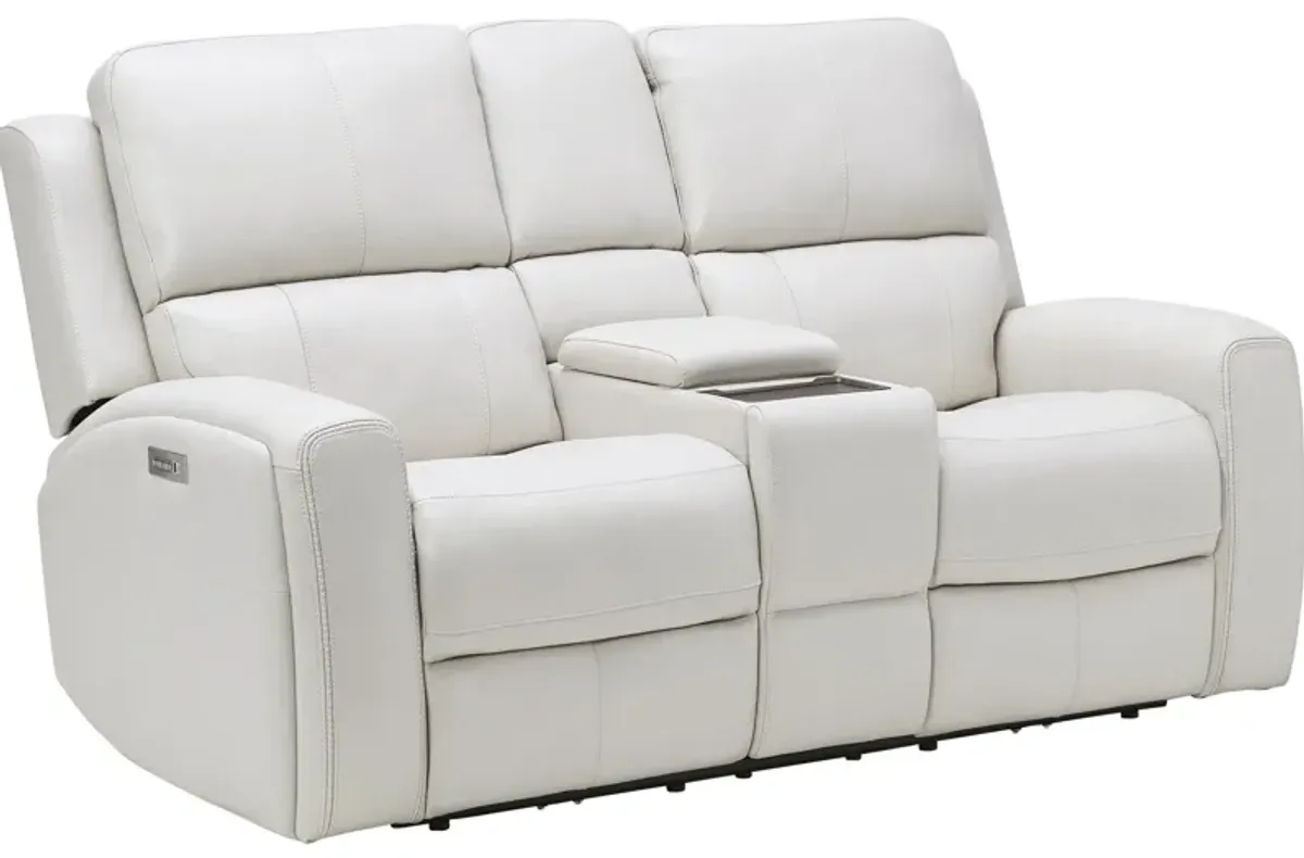 Linton Cream Leather Triple Power Reclining Console Loveseat