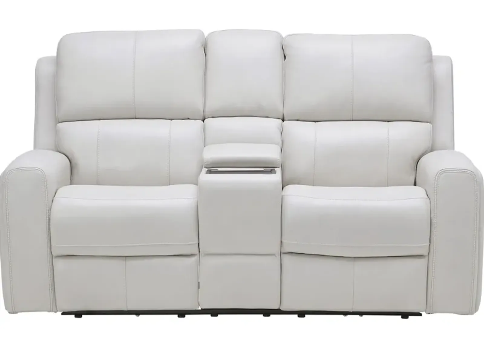 Linton Cream Leather Triple Power Reclining Console Loveseat