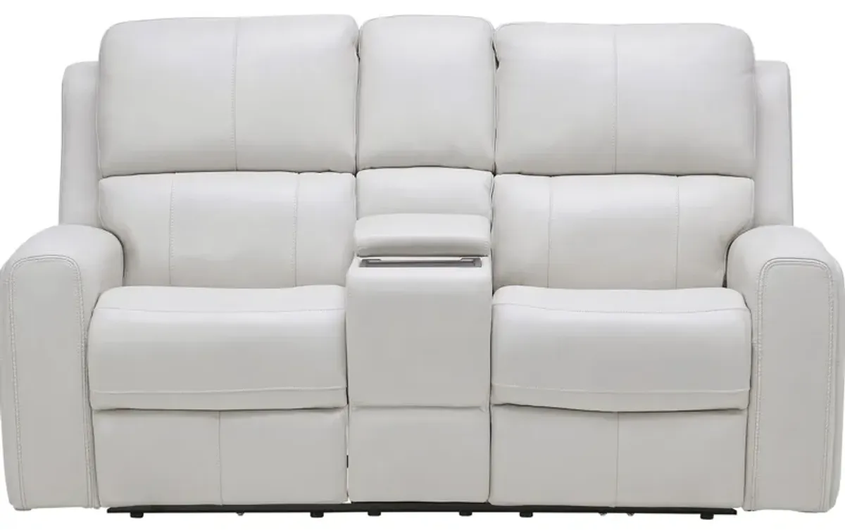 Linton Cream Leather Triple Power Reclining Console Loveseat