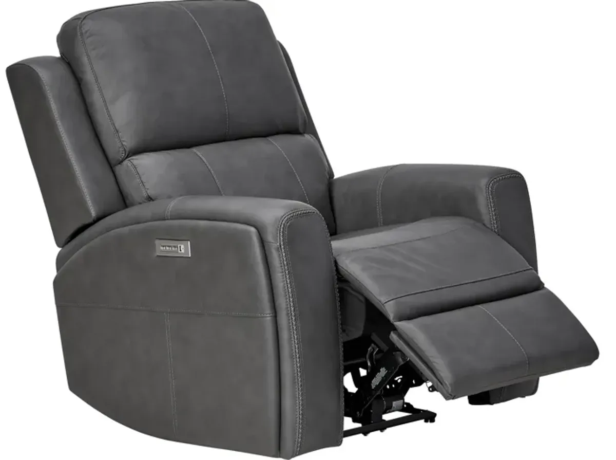 Linton Grey Leather Triple Power Recliner