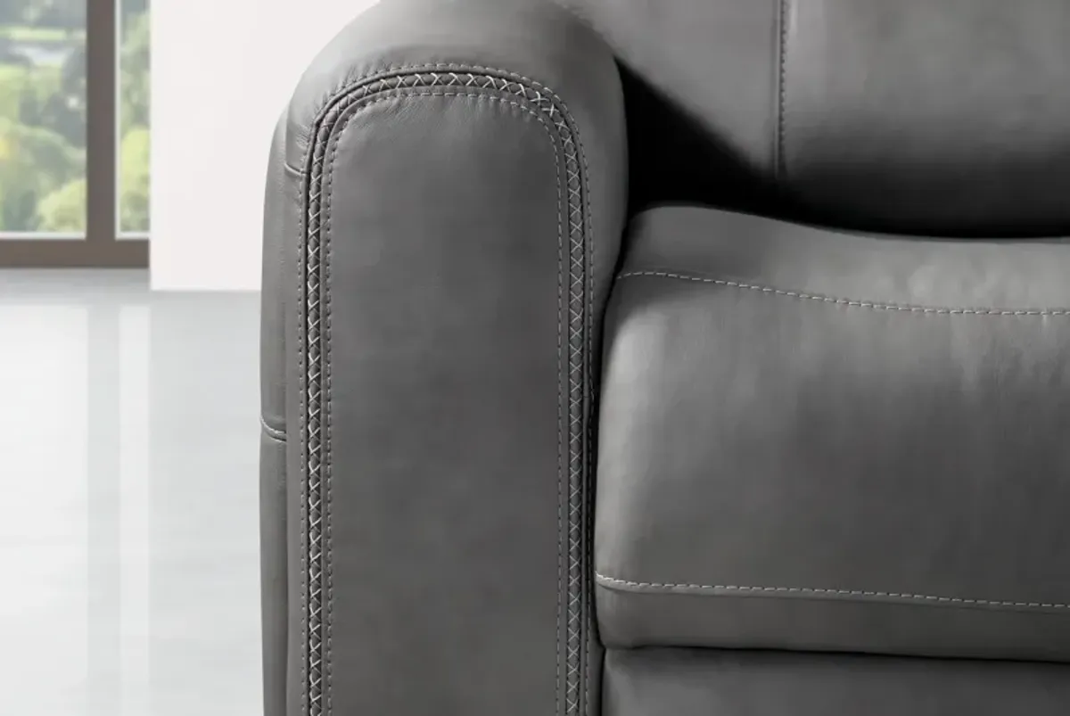 Linton Grey Leather Triple Power Recliner